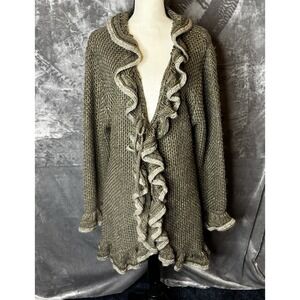 Avalin Sweater Cardigan XL Waterfall Ruffle Knit Wool Blend Grayish Greenish‎